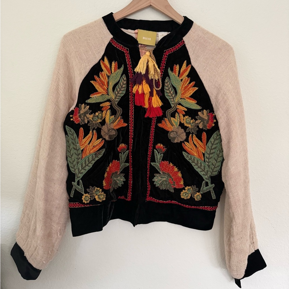 Maeve by Anthropologie Velvet & Knit Embroidered Jacket